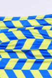 Blue Sexy Print Patchwork V Neck Short Sleeve Two Pieces