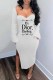 White Fashion Sexy Print Slit Letter Square Collar One Step Skirt Dresses