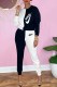 Black White Fashion Casual Print Patchwork Letter O Neck Long Sleeve Two Pieces