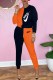 Black Orange Fashion Casual Print Patchwork Letter O Neck Long Sleeve Two Pieces