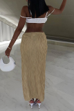 Khaki Sexy Solid High Opening Skinny Mid Waist Pencil Solid Color Bottoms