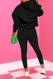 Black Casual Sportswear Solid Patchwork Buckle Hooded Collar Long Sleeve Two Pieces