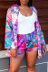 Rose Red Fashion Casual Print Bandage Cardigan Turndown Collar Long Sleeve Two Pieces