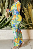 Pink Fashion Casual Print Patchwork Turndown Collar Long Sleeve Dresses