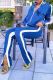 Blue White Casual Print Slit Zipper Collar Long Sleeve Two Pieces