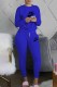 Royal Blue Fashion Casual Print Letter O Neck Long Sleeve Two Pieces