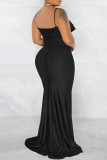 Red Fashion Sexy Solid Backless Slit Spaghetti Strap Evening Dress