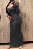 Grey Sexy Solid Patchwork U Neck Pencil Skirt Dresses