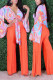 Orange Fashion Print Knotted Two Pieces