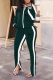 Ink Green Casual Print Slit Zipper Collar Long Sleeve Two Pieces