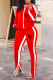 Red Casual Print Slit Zipper Collar Long Sleeve Two Pieces