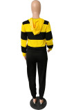 Black Yellow Fashion Casual Patchwork Patchwork Hooded Collar Plus Size Two Pieces