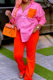 Pink Plus Size Fashion Patchwork Shirt Collar Two Pieces