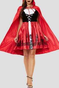 Red Halloween Fashion Print Patchwork O Neck Two Pieces