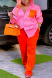 Pink Plus Size Fashion Patchwork Shirt Collar Two Pieces