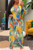 Pink Fashion Casual Print Patchwork Turndown Collar Long Sleeve Dresses