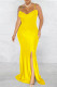 Yellow Fashion Sexy Solid Backless Slit Spaghetti Strap Evening Dress