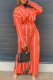 Orange Fashion Daily Striped Print Long Sleeve Two Pieces