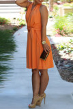 Orange Fashion Casual Solid Bandage V Neck Sleeveless Dress Dresses