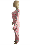 Pink Fashion Casual Living Print Patchwork O Neck Long Sleeve Two Pieces