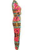Multicolor Fashion Casual Not Positioning Printed Patchwork Zipper Collar Regular Jumpsuits
