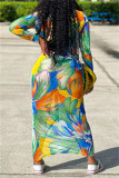 Pink Fashion Casual Print Patchwork Turndown Collar Long Sleeve Dresses