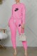 Pink Fashion Casual Print Letter O Neck Long Sleeve Two Pieces