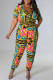 Multicolor Fashion Casual Not Positioning Printed Patchwork Zipper Collar Regular Jumpsuits