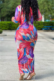 Pink Fashion Casual Print Patchwork Turndown Collar Long Sleeve Dresses