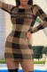 Brownness Fashion Casual Plaid Print Letter O Neck Wrapped Skirt Dresses