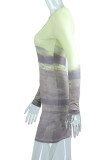 Grey Sexy Print Patchwork U Neck Pencil Skirt Dresses