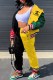 Black Yellow Fashion Street Print Patchwork Letter Mandarin Collar Long Sleeve Two Pieces