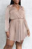 Bare Color Fashion Casual Solid Patchwork V Neck Long Sleeve Dresses