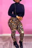 Leopard Print Sexy Animal Print Print Long Sleeve Two Pieces