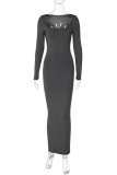 Grey Sexy Solid Patchwork U Neck Pencil Skirt Dresses