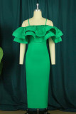 Rose Red Fashion Sexy Formal Solid Patchwork Backless Off the Shoulder Evening Dress