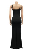 Red Fashion Sexy Solid Backless Slit Spaghetti Strap Evening Dress