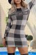 Grey Fashion Casual Plaid Print Letter O Neck Wrapped Skirt Dresses