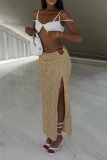 Khaki Sexy Solid High Opening Skinny Mid Waist Pencil Solid Color Bottoms