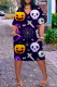 Dark Purple Fashion Casual Print Patchwork V Neck Short Sleeve Dress