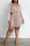 Bare Color Fashion Casual Solid Patchwork V Neck Long Sleeve Dresses