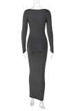 Grey Sexy Solid Patchwork U Neck Pencil Skirt Dresses