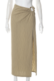 Khaki Sexy Solid High Opening Skinny Mid Waist Pencil Solid Color Bottoms