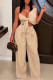 Apricot Fashion Sexy Solid Patchwork Backless Spaghetti Strap Sleeveless Two Pieces