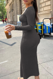 Grey Sexy Solid Patchwork U Neck Pencil Skirt Dresses