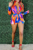 Colour Fashion Print Strap Design Long Sleeve Two Pieces