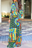 Multicolor Fashion Casual Print Bandage Patchwork V Neck Regular Jumpsuits