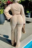 Apricot Fashion Casual Solid Bandage Cardigan Pants Turndown Collar Long Sleeve Two Pieces