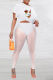 White Sexy Print Mesh One Shoulder Short Sleeve Two Pieces