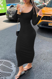 Grey Sexy Solid Patchwork U Neck Pencil Skirt Dresses